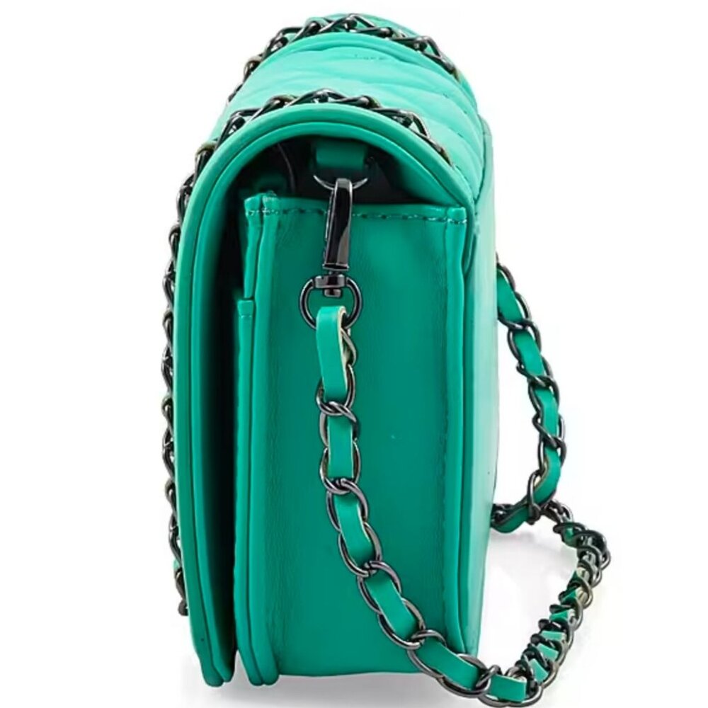 Badgley Mischka ✦ Vegan Leather Crossbody Bag ✦ Mint Quilted Chain Strap NWT - Picture 5 of 9